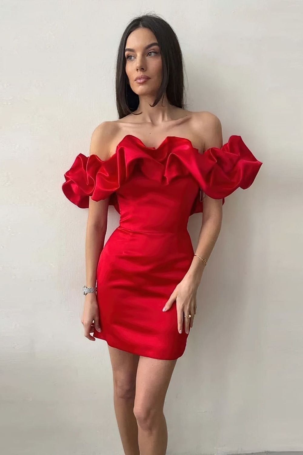 Vestido Curto Babado Thays Vermelho - Modenna 1