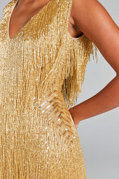 Vestido Curto Franja Pluma Emely Dourado - Modenna 7