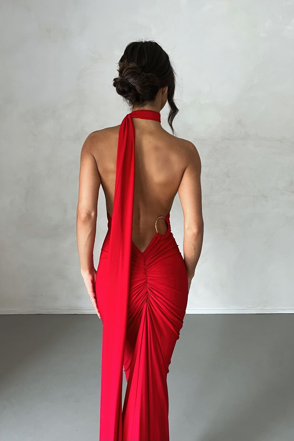 Vestido Longo Decote Costas Drapeado Vermelho - Modenna 12