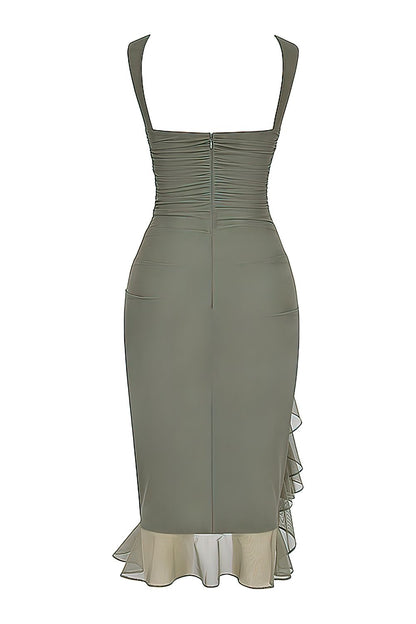 Vestido Midi Fenda Babado Mariana Verde - Modenna 14