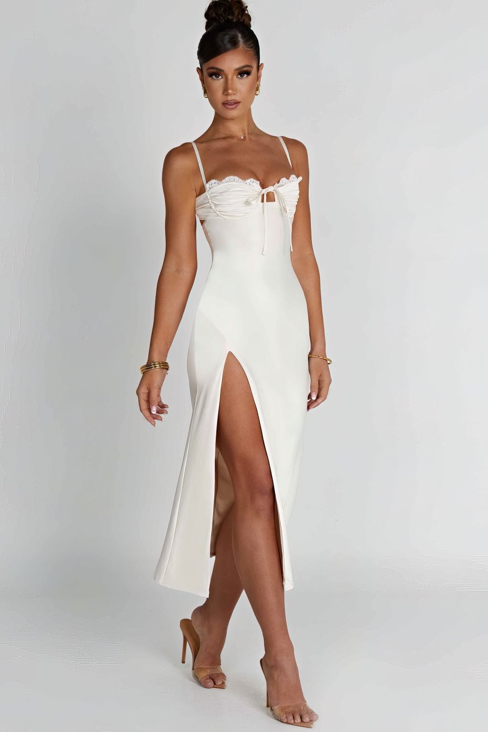 Vestido Midi Fenda Diana Branco - Modenna 4