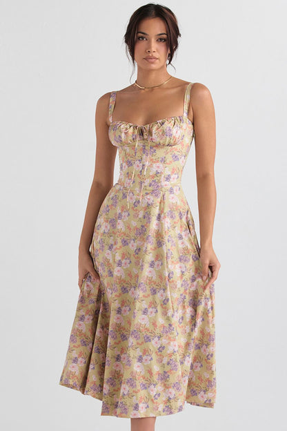 Vestido Midi Fenda Eloisa Lilás Floral - Modenna 1