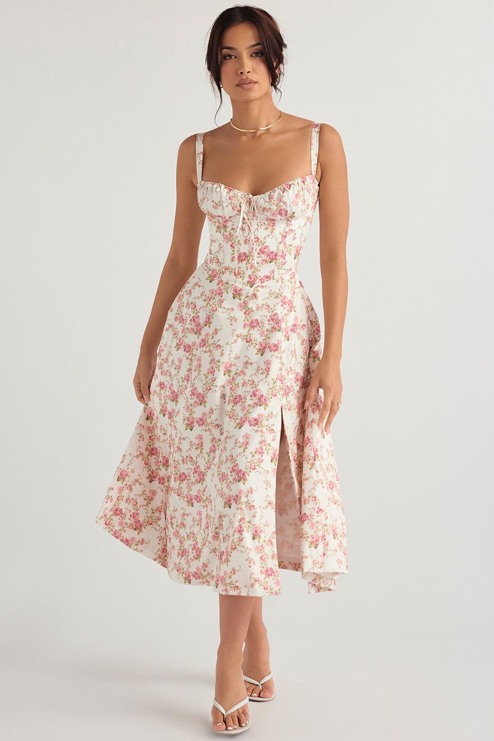 Vestido Midi Fenda Eloisa Rosa Floral - Modenna 3