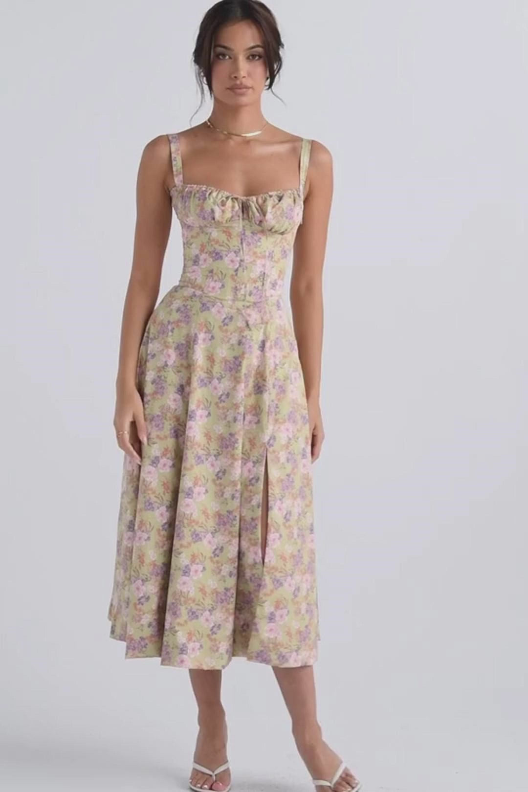 Vestido Midi Fenda Eloisa Lilás Floral - Modenna 4