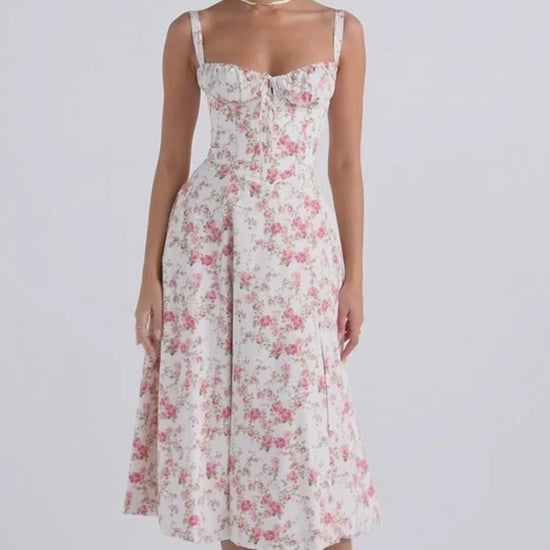 Vestido Midi Fenda Eloisa Rosa Floral - Modenna 4